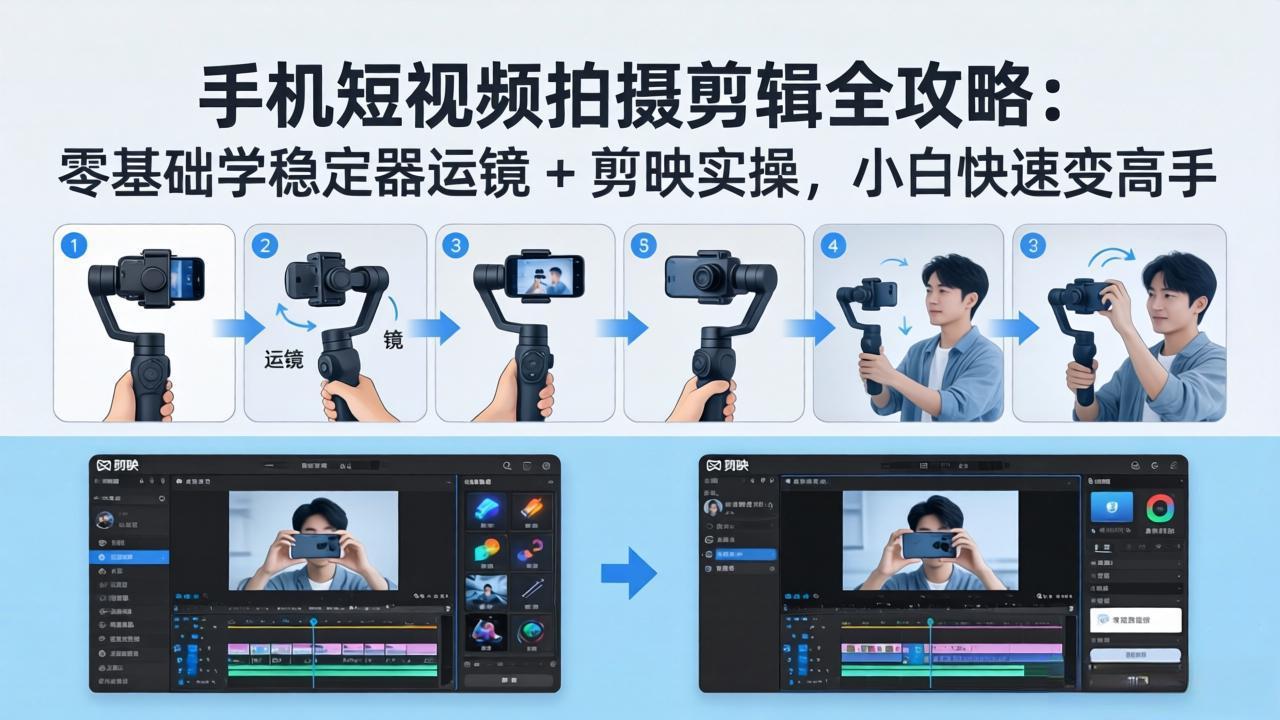 手机短视频拍摄剪辑全攻略：零基础学稳定器运镜 + 剪映实操，小白快速变高手-千城资源网