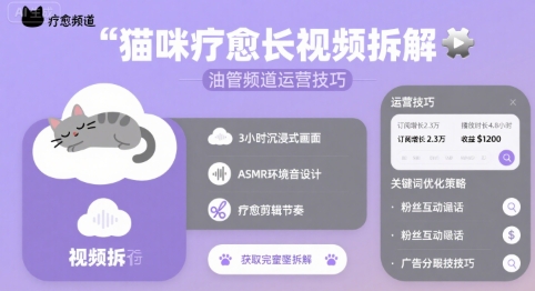猫咪疗愈长视频拆解 &油管频道运营技巧-千城资源网