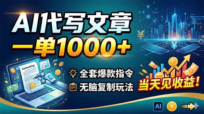 （18575期）AI代写文章，一单1000+，全套爆款指令+无脑复制玩法，当天见收益！-千城资源网
