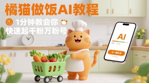 有趣的橘猫买菜做饭视频，用AI一键搞定，1分钟教会你，快速起千粉万粉号-千城资源网