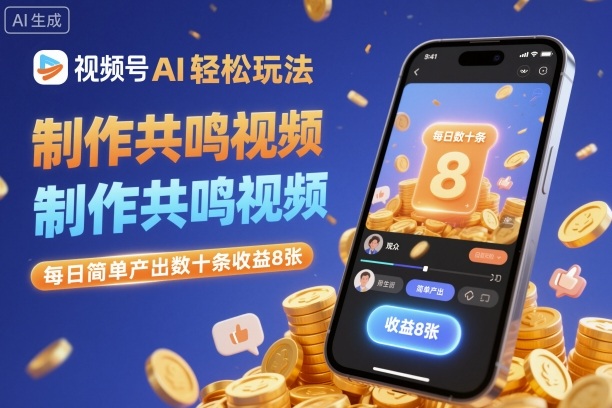 视频号AI轻松玩法，制作共鸣视频，每日简单产出数十条收益8张-千城资源网