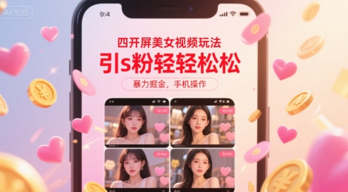 四开屏美女视频玩法，引s粉轻轻松松，暴力掘金，手机操作【揭秘】-千城资源网