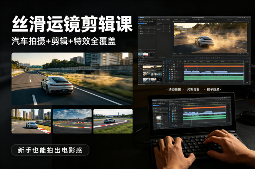 大叔丝滑运镜剪辑课，汽车拍摄+剪辑+特效全覆盖，新手也能拍出电影感-千城资源网