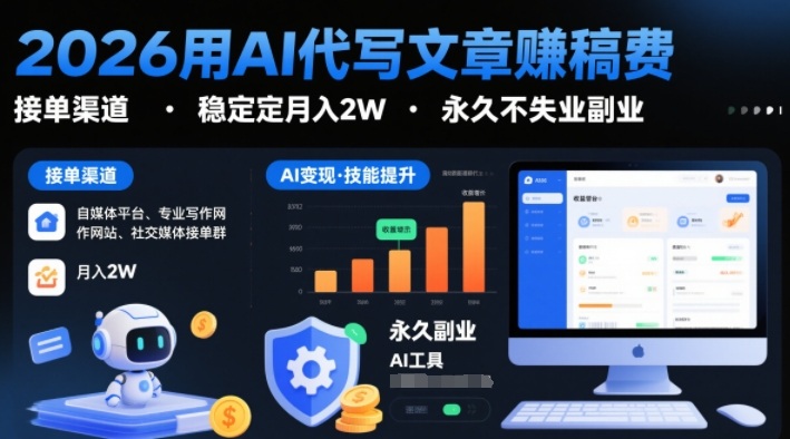 2026用AI代写文章賺稿费，提供接单渠道，稳定月入2W，永久不失业副业-千城资源网