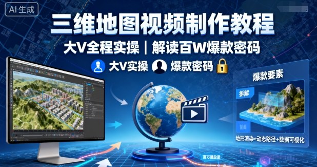 三维地图视频制作教程，大V全程实操，解读百W爆款密码-千城资源网