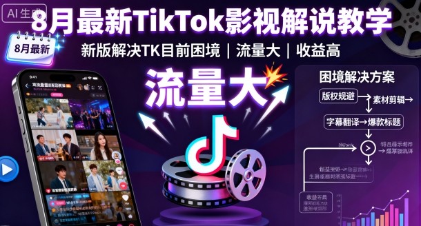 8月最新TikTok影视解说教学，新版解决TK目前困境，流量大，收益高-千城资源网