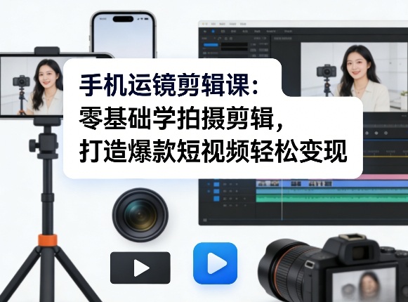 手机运镜剪辑课：零基础学拍摄剪辑，打造爆款短视频轻松变现-千城资源网