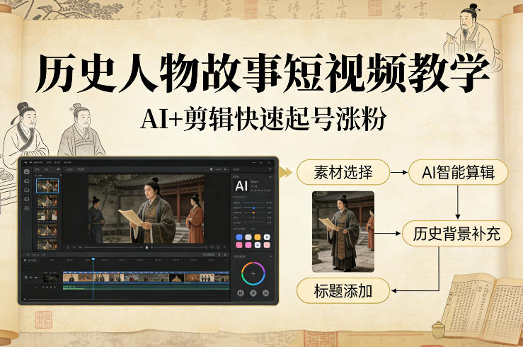 历史人物故事短视频教学，AI+剪辑制作历史人物题材短视频，快速起号涨粉-千城资源网