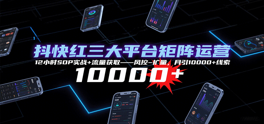 抖快红三大平台矩阵运营，12小时SOP实战+流量获取-风控-扩量，月引10000+线索-千城资源网