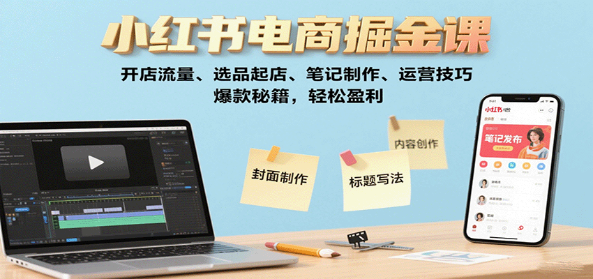 小红书电商掘金课：开店流量、选品起店、笔记制作、运营技巧，爆款秘籍，轻松盈利-千城资源网