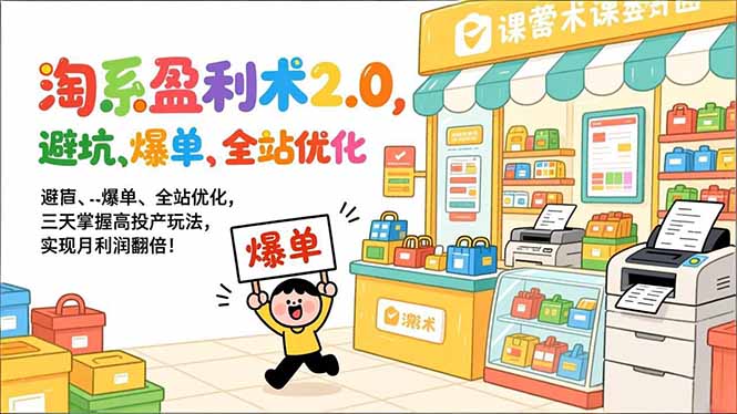 淘系盈利术2.0，避坑、爆单、全站优化，三天掌握高投产玩法，实现月利润翻倍！-千城资源网