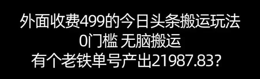 【168网创11期】单号产出21987.83？0门槛无脑搬运，外面收费499的今日头条搬运玩法！-千城资源网