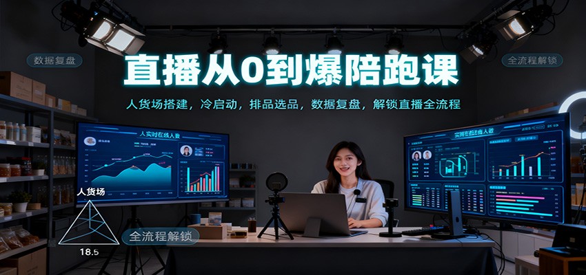 直播从0到爆陪跑课：人货场搭建，冷启动，排品选品，数据复盘，解锁直播全流程-千城资源网