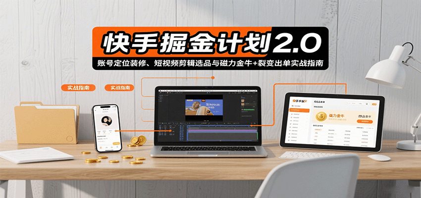 快手掘金计划2.0，账号定位装修、短视频剪辑选品与磁力金牛+裂变出单实战指南-千城资源网