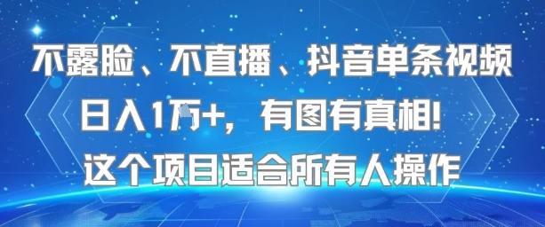 不露脸、不直播、抖音单条视频日入1W+，有图有真相！这个项目适合所有人操作-千城资源网
