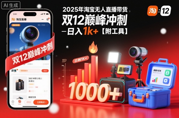 2025年淘宝无人直播带货，冲刺双12，日入1k+【附工具】【揭秘】-千城资源网