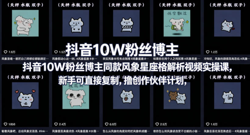 抖音10W粉丝博主同款星座性格解析视频实操课，新手可直接复制，撸创作伙伴计划，分成计划等-千城资源网