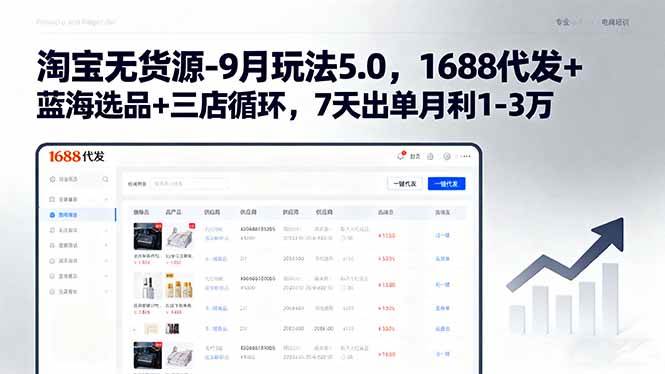 （15972期）淘宝无货源-9月玩法5.0，1688代发+蓝海选品+三店循环，7天出单月利1-3万-千城资源网