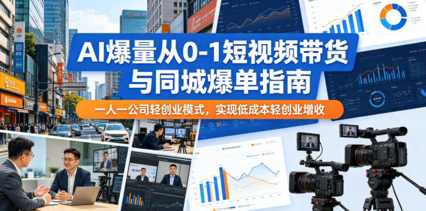 AI爆量从0-1短视频带货与同城爆单指南，一人一公司轻创业模式，实现低成本轻创业增收-千城资源网