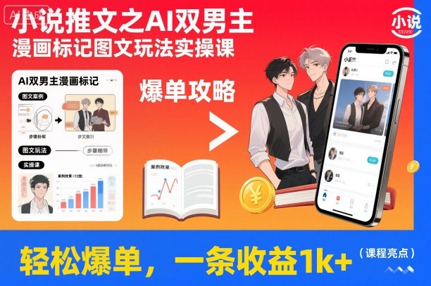 小说推文之AI双男主漫画标记图文玩法实操课，轻松爆单，一条收益1k+-千城资源网