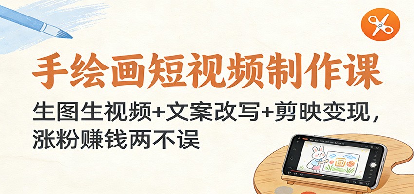 手绘画短视频制作课：生图生视频+文案改写+剪映变现，涨粉赚钱两不误-千城资源网
