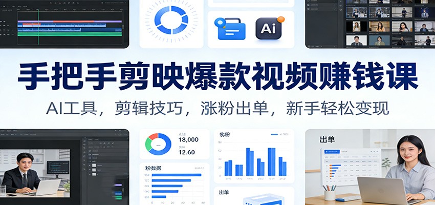 手把手剪映爆款视频赚钱课：AI工具，剪辑技巧，涨粉出单，新手轻松变现-千城资源网