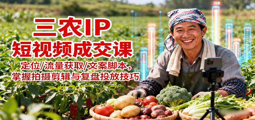 三农IP短视频成交课：定位/流量获取/文案脚本，掌握拍摄剪辑与复盘投放技巧-千城资源网