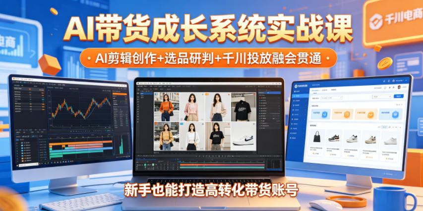 AI带货成长系统实战课，AI剪辑创作+选品研判+千川投放融会贯通，新手也能打造高转化带货账号（更新2026年）-千城资源网