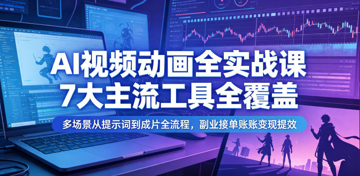 AI视频动画全实战课，7大主流工具全覆盖，多场景从提示词到成片全流程，副业接单账号变现提效-千城资源网