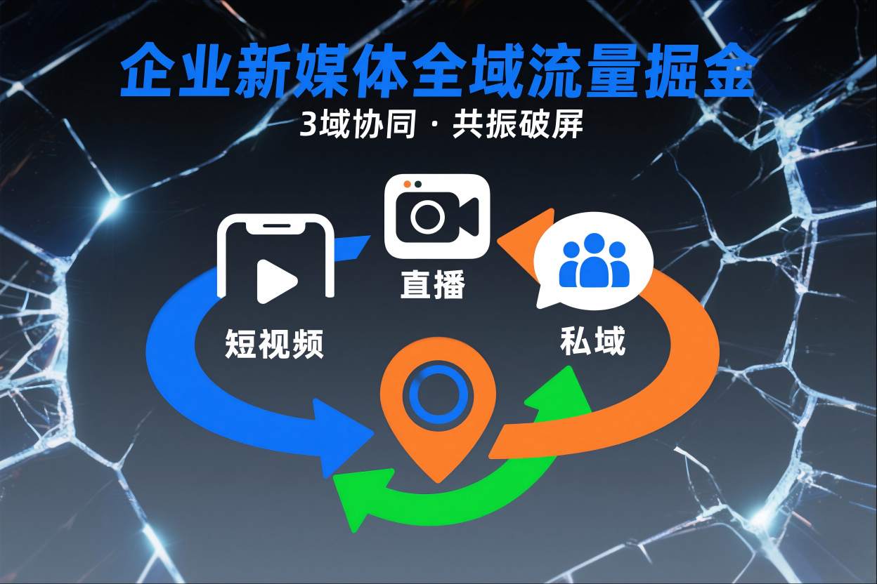 短视频全域商业模式，企业新媒体全域流量掘金，3域协同，共振破屏，短视频-直播-私域-地域-千城资源网