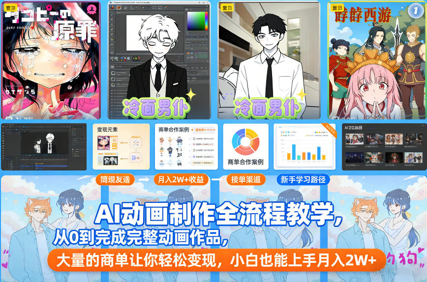 AI动画制作全流程教学，从0到完成完整动画作品，大量的商单让你轻松变现，小白也能上手月入2W+-千城资源网