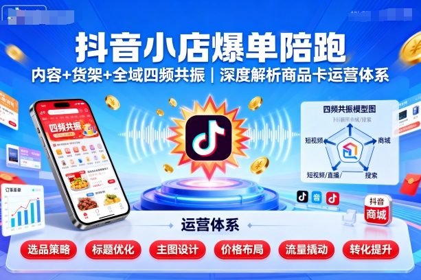抖音小店爆单陪跑，内容＋货架＋全域四频共振，深度解析抖音商品卡运营体系（更新）-千城资源网