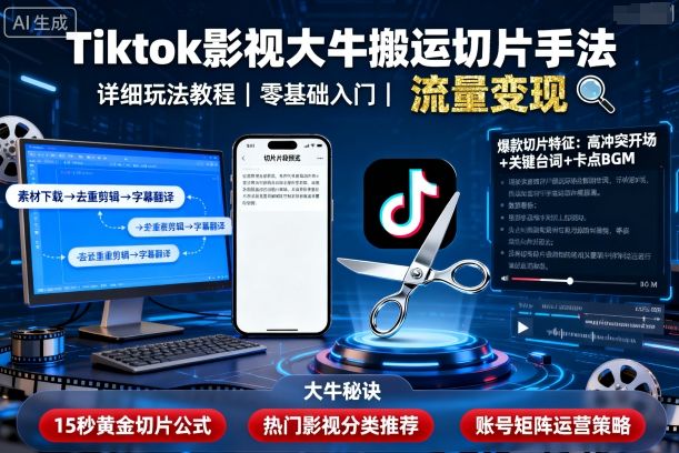 Tiktok影视大牛搬运切片手法，详细玩法教程-千城资源网