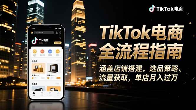 （16524期）TikTok电商全流程指南，涵盖店铺搭建、选品策略、流量获取，单店月入过万-千城资源网