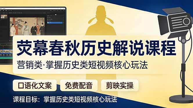 （17686期）荧幕春秋历史(营销类）解说课程：口语化文案+免费配音+剪映实操，掌握历史类短视频核心玩法-千城资源网