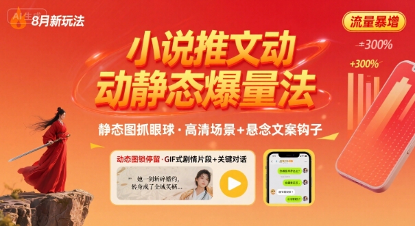 8月小说推文全新玩法，动静态图片+搭配小说文案爆量玩法-千城资源网