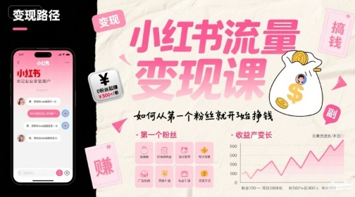 小红书流量变现课，如何从第一个粉丝就开始挣钱-千城资源网