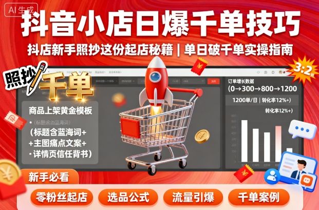 抖音小店日爆千单技巧，抖店新手照抄这份起店秘籍，单日破千单-千城资源网