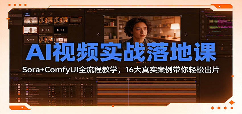 AI视频实战落地课：Sora+ComfyUI全流程教学，16大真实案例带你轻松出片-千城资源网