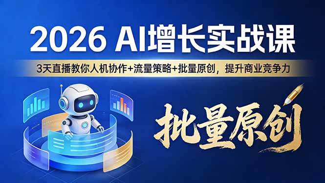 （17662期）2026 AI 增长实战课：3 天直播教你人机协作 + 流量策略 + 批量原创，提升商业竞争力-千城资源网
