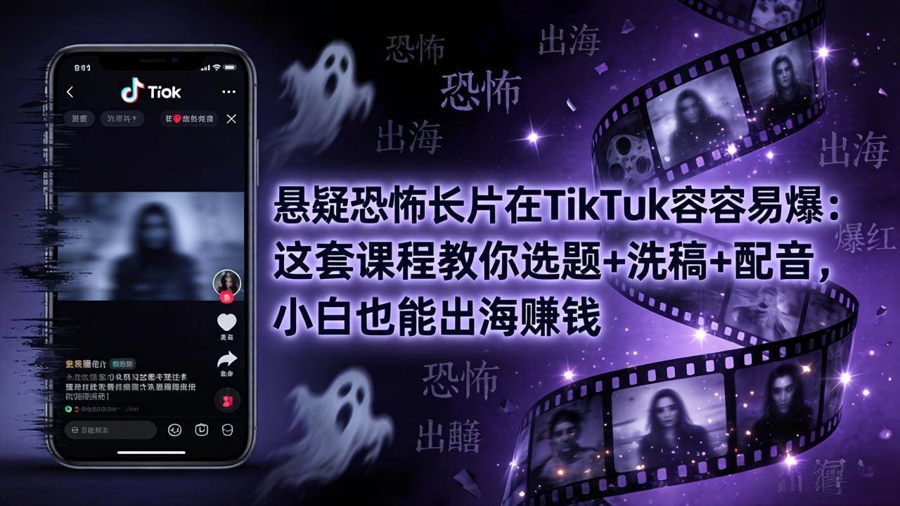 （18220期）悬疑恐怖长片在TikTok最容易爆：这套课程教你选题+洗稿+配音，小白也能出海赚钱-千城资源网