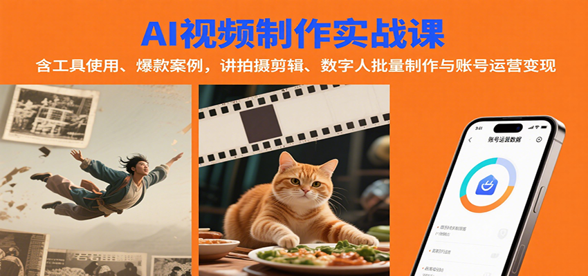AI视频制作实战：含工具使用、爆款案例，讲拍摄剪辑、数字人批量制作与账号运营变现-千城资源网