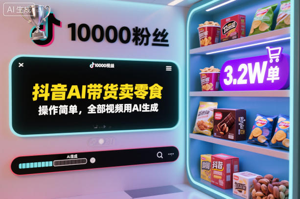 抖音AI带货卖零食，操作简单，全部视频用AI生成，一万粉丝，卖了3.2W单-千城资源网