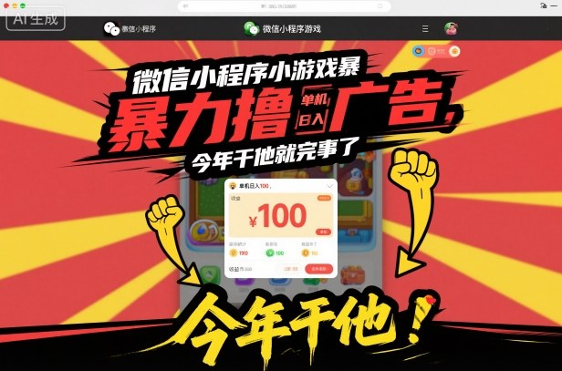 微信小程序小游戏暴力撸广告，单机日入100，今年干他就完事了-千城资源网