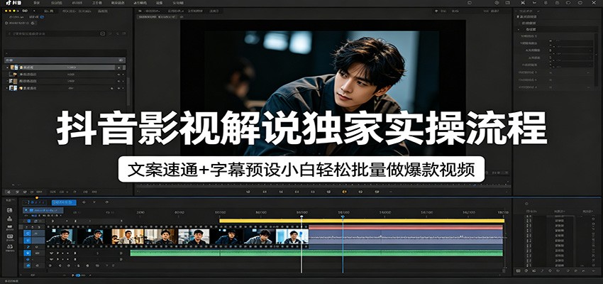 抖音影视解说独家实操流程，文案速通+字幕预设小白轻松批量做爆款视频-千城资源网