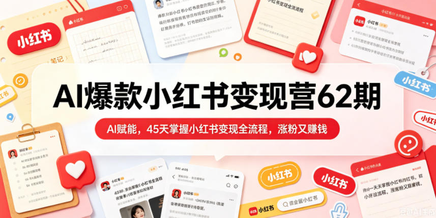 AI爆款小红书变现营62期2026年5月，AI赋能，45天掌握小红书变现全流程，涨粉又賺钱-千城资源网