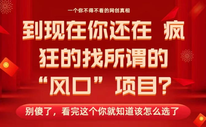 马上26年了，你还在找所谓的风口项目？别傻了，看完这个你全都懂了！【揭秘】-千城资源网
