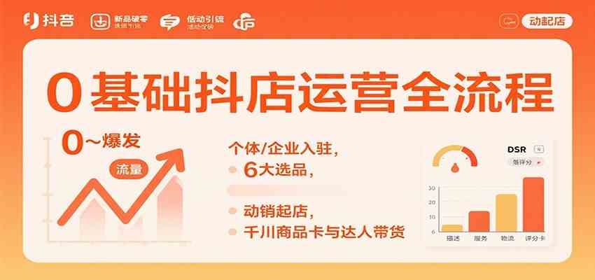 0基础抖店运营全流程：个体/企业入驻，6大选品，动销起店，千川商品卡与达人带货-千城资源网