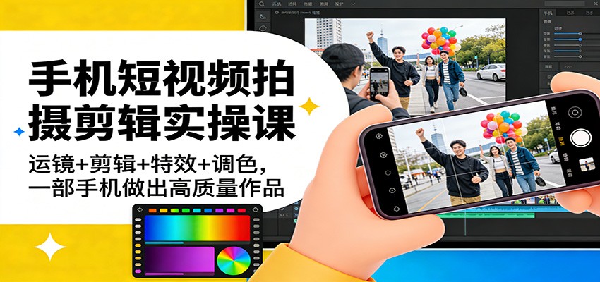 手机短视频拍摄剪辑实操课：运镜+剪辑+特效+调色，一部手机做出高质量作品-千城资源网