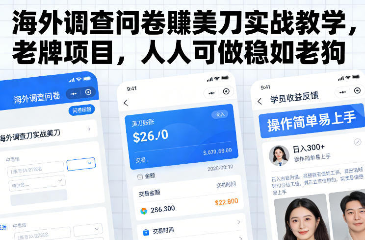 海外调查问卷賺美刀实战教学，老牌项目，人人可做稳如老狗-千城资源网